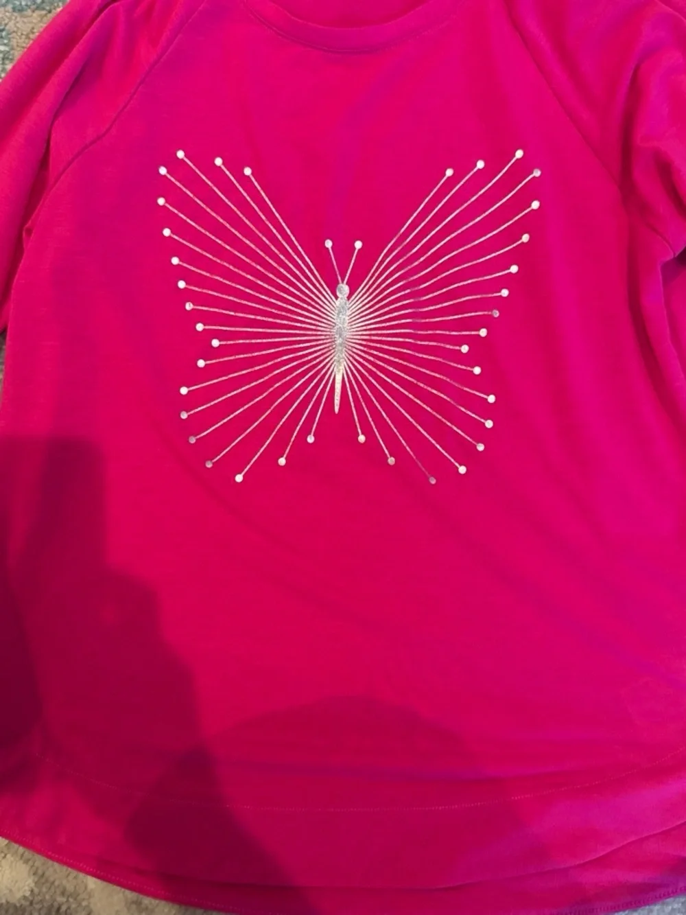 GAP Hot Pink Long-Sleeve Tee with Silver Butterfly Design